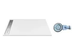 Receveur de douche extra plat à poser ou à encastrer recoupable en résine SMC avec siphon - Blanc - 160 x 90 cm - LYROSA