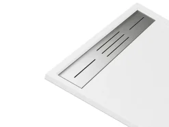 Receveur de douche extra plat à poser ou à encastrer recoupable en résine SMC avec siphon - Blanc - 160 x 90 cm - LYROSA