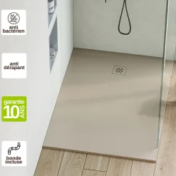 Receveur de Douche Extraplat 90x120cm Beige - Résine Minérale - Antidérapant - Effet Pierre Naturelle - RÉSIGRÈS.
