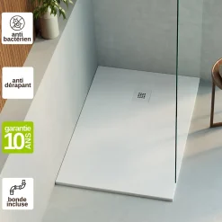 Receveur de Douche Extraplat 180x90cm Blanc - Résine Minérale - Antidérapant - Effet Ardoise - Bonde Incluse - LAVABERG