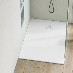 Receveur de Douche Extraplat 90X110cm Blanc - Résine Minérale - Antidérapant - Effet Pierre Naturelle - RÉSIGRÈS.