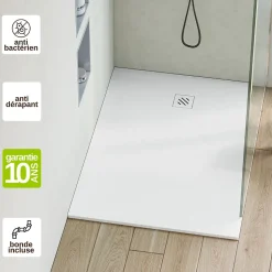 Receveur de Douche Extraplat 90X110cm Blanc - Résine Minérale - Antidérapant - Effet Pierre Naturelle - RÉSIGRÈS.