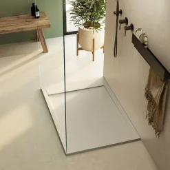 Receveur de Douche Extraplat 100x80cm Beige - Résine Minérale - Antidérapant - Effet Ardoise - Bonde Incluse - LAVABERG