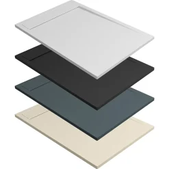 Receveur de Douche Extraplat 100x80cm Beige - Résine Minérale - Antidérapant - Effet Ardoise - Bonde Incluse - LAVABERG