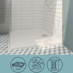 Receveur de douche extra-plat l.90 x L.120 cm blanc anti dérapant, GoodHome Limski