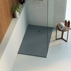 Receveur de Douche Extraplat 120x80cm Gris - Résine Minérale - Antidérapant - Effet Ardoise - Bonde Incluse - LAVABERG