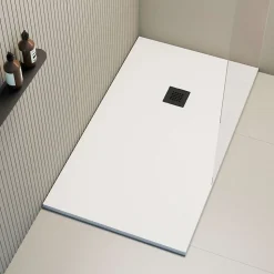 Receveur de douche extraplat blanc 75 x 110 cm grille noire Hos's - POALGI