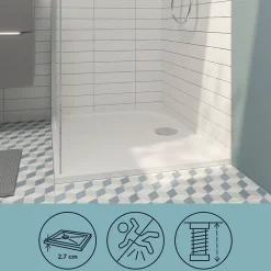 Receveur de douche extra-plat l.80 x L.140 cm blanc anti dérapant, GoodHome Limski