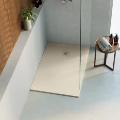 Receveur de Douche Extraplat 180x80cm Beige - Résine Minérale - Antidérapant - Effet Ardoise - Bonde Incluse - LAVABERG