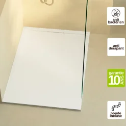 Receveur de Douche Extraplat 140x90cm Blanc - Résine Minérale - Antidérapant - Effet Ardoise - Bonde Incluse - LAVABERG