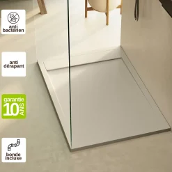 Receveur de Douche Extraplat 140x90cm Beige - Résine Minérale - Antidérapant - Effet Ardoise - Bonde Incluse - LAVABERG