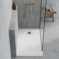 Receveur de douche extra-plat l.80 x L.140 cm blanc anti dérapant, GoodHome Leira