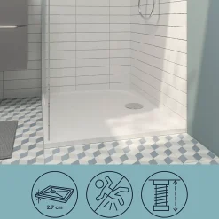 Receveur de douche extra-plat l.80 x L.120 cm blanc anti dérapant, GoodHome Limski