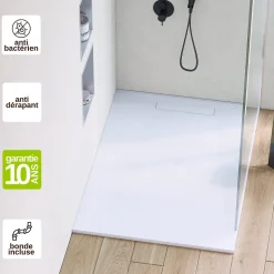 Receveur de Douche Extraplat 70X140cm Blanc - Résine Minérale - Antidérapant - Effet Pierre Naturelle - RÉSIGRÈS.