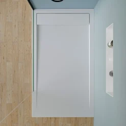 Receveur de douche fonte minérale, Blanc mat, 160x90x4.5cm, Bac à douche antidérapant, Pente écoulement, Sans bonde