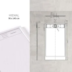 Receveur de douche HIEMAL 90 x 140 cm résine Blanc aspect ardoise + bonde incluse - Saniverre