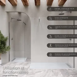 Receveur de douche HIEMAL INOX 80 x 160 cm résine Blanc aspect ardoise + bonde inox incluse - Saniverre