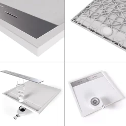 Receveur de douche HIEMAL INOX 80 x 160 cm résine Blanc aspect ardoise + bonde inox incluse - Saniverre
