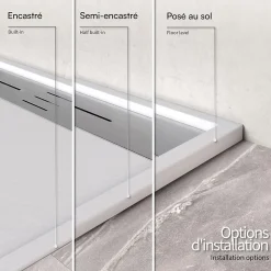 Receveur de douche HIEMAL INOX 80 x 160 cm résine Blanc aspect ardoise + bonde inox incluse - Saniverre