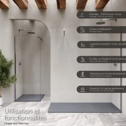Receveur de douche HIEMAL 80 x 100 cm résine Gris aspect ardoise + bonde incluse - Saniverre