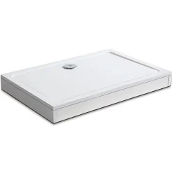 Receveur de douche italienne 110x80cm blanc, extra-plat, Bac à douche avec le kit de plinthe, 8 pieds, bonde de douche et siphon