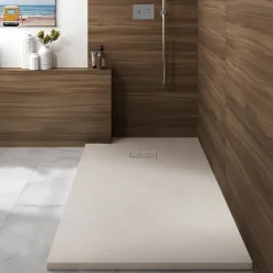 Receveur de douche Kinedo Kinerock Evo 180x100 sable, texture minérale avec grille assortie et bonde extra-plate