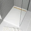Receveur de douche L.120 x l.90 x H.4 cm, acrylique renforcé blanc, avec grille d'évacuation dorée, Galedo Pure 2