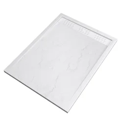 Receveur de douche L.120 x l.90 x H.4 cm, acrylique renforcé blanc effet pierre, avec grille d'évacuation blanche, Galedo Pedra
