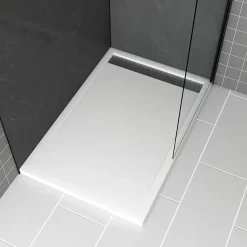 Receveur de douche L.120 x l.80 x H.4 cm, acrylique renforcé blanc, avec grille d'évacuation gun metal, Galedo Pure 2