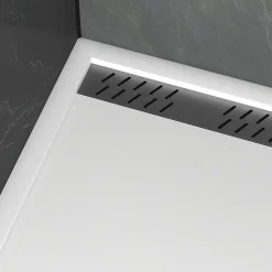 Receveur de douche L.120 x l.80 x H.4 cm, acrylique renforcé blanc, avec grille d'évacuation gun metal, Galedo Pure 2