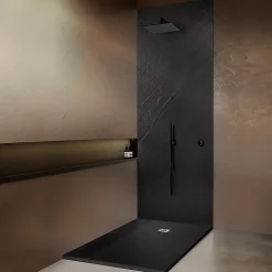 Receveur de douche pierre naturelle graphite noir 120x90 cm extra plat grille carrée