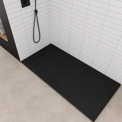 Receveur de douche POLAR noir extra-plat effet pierre 80 x 160 cm + bonde