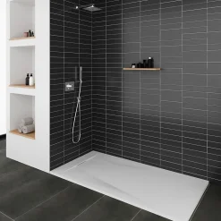 Receveur de douche POLAR blanc extra-plat effet pierre 80 x 120 cm + bonde