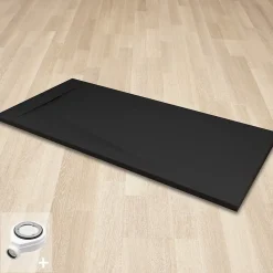 Receveur de douche POLAR noir extra-plat effet pierre 80 x 120 cm + bonde