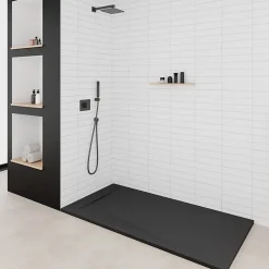 Receveur de douche POLAR noir extra-plat effet pierre 80 x 120 cm + bonde