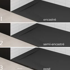 Receveur de douche POLAR noir extra-plat effet pierre 80 x 120 cm + bonde