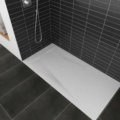 Receveur de douche POLAR blanc extra-plat effet pierre 80 x 160 cm + bonde