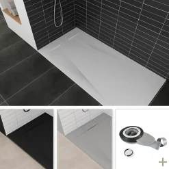 Receveur de douche POLAR blanc extra-plat effet pierre 80 x 160 cm + bonde