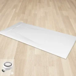 Receveur de douche POLAR blanc extra-plat effet pierre 90 x 180 cm + bonde