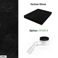 Receveur de Douche Rectangle - 90 x 100 x 11,5 cm - Noir Effet Pierre - avec Siphon OFFERT - MOON STONE