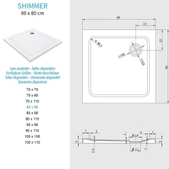 Receveur de douche SHIMMER 80 x 80 cm acrylique Blanc + bonde et siphon inclus - Saniverre