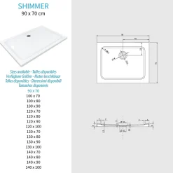 Receveur de douche SHIMMER 70 x 90 cm acrylique Blanc + bonde et siphon inclus - Saniverre
