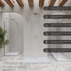 Receveur de douche SHIMMER STONE 80 x 90 cm acrylique Blanc effet pierre + bonde et siphon inclus - Saniverre