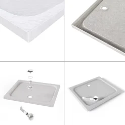Receveur de douche SHIMMER STONE 80 x 90 cm acrylique Blanc effet pierre + bonde et siphon inclus - Saniverre
