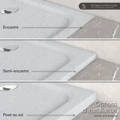 Receveur de douche SHIMMER STONE 80 x 90 cm acrylique Blanc effet pierre + bonde et siphon inclus - Saniverre