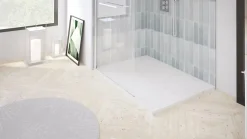 Receveur de douche 90x100 cm extra plat, résine et minéral, marbre blanc, Ayor Bathroom Nola