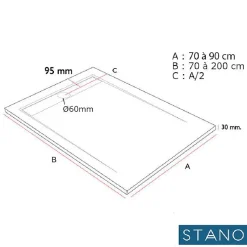 Receveur de douche 80x170 cm extra plat CLEVER en resine surface ardoisee blanc
