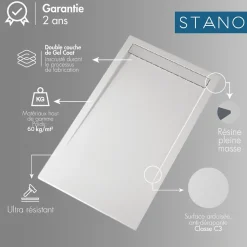 Receveur de douche 80x170 cm extra plat CLEVER en resine surface ardoisee blanc