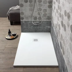 Receveur De Douche 90X70 En Résine Blanche, Avec Douchette En Acier Assortie Muse