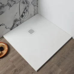 Receveur De Douche 70X70 En Résine Blanche Effet Pierre Avec Paroi De Douche Muse